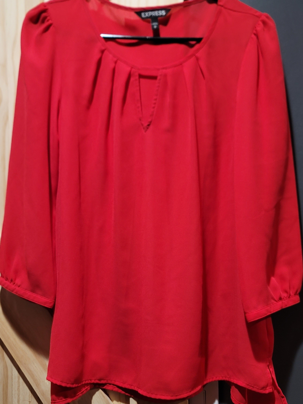 Express Red Pleated-Keyhole Blouse